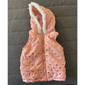 Nannette Kids Pink and Gold Heart Hooded Puffer Vest